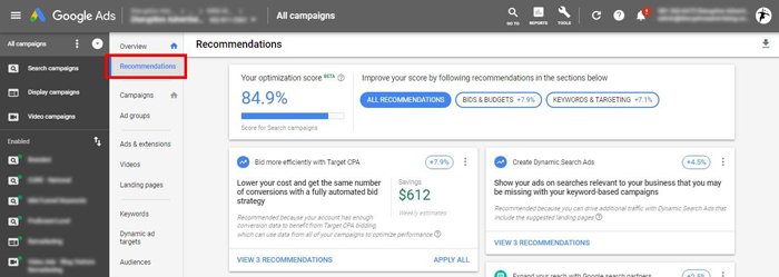 Review Recommendations Inside Your Google Ads Account and branded phrase